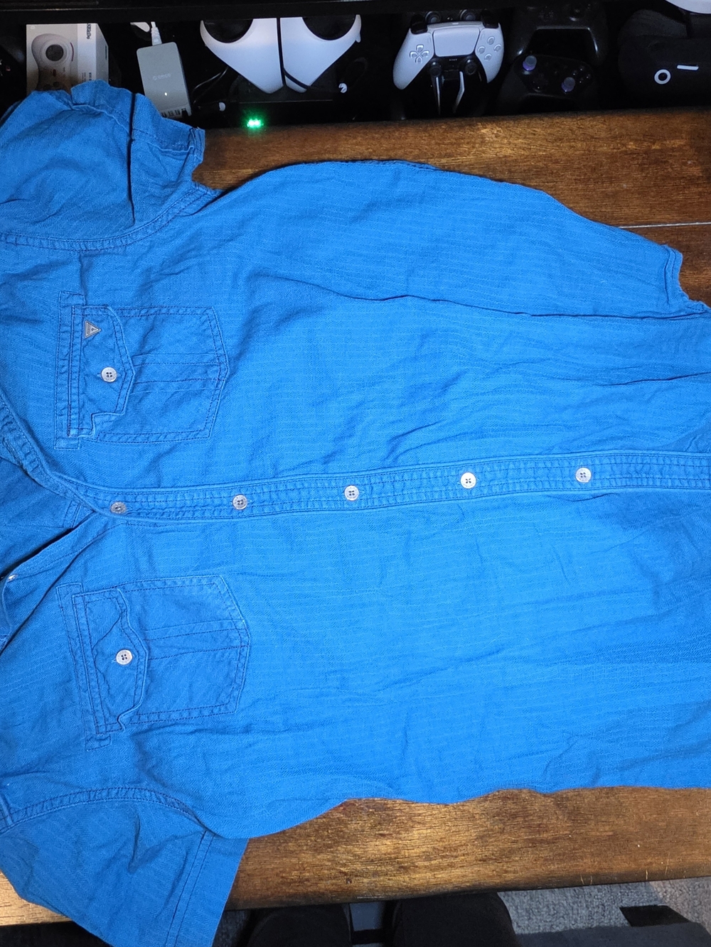 Guess Men’s Bright Blue Short-Sleeve Button-Down Shirt